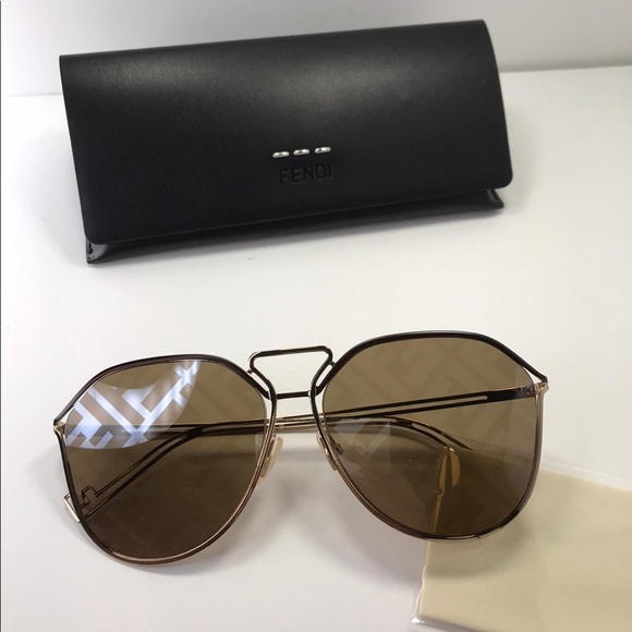 New - Fendi FF M0071/S Fendi Grid Pilot Sunglasses - Brown Gold Sunglasses - Picture 5 of 11